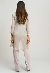 Gina Bacconi CHAMPAGNE Natasha Three Piece Metallic Crinkle Trouser Suit