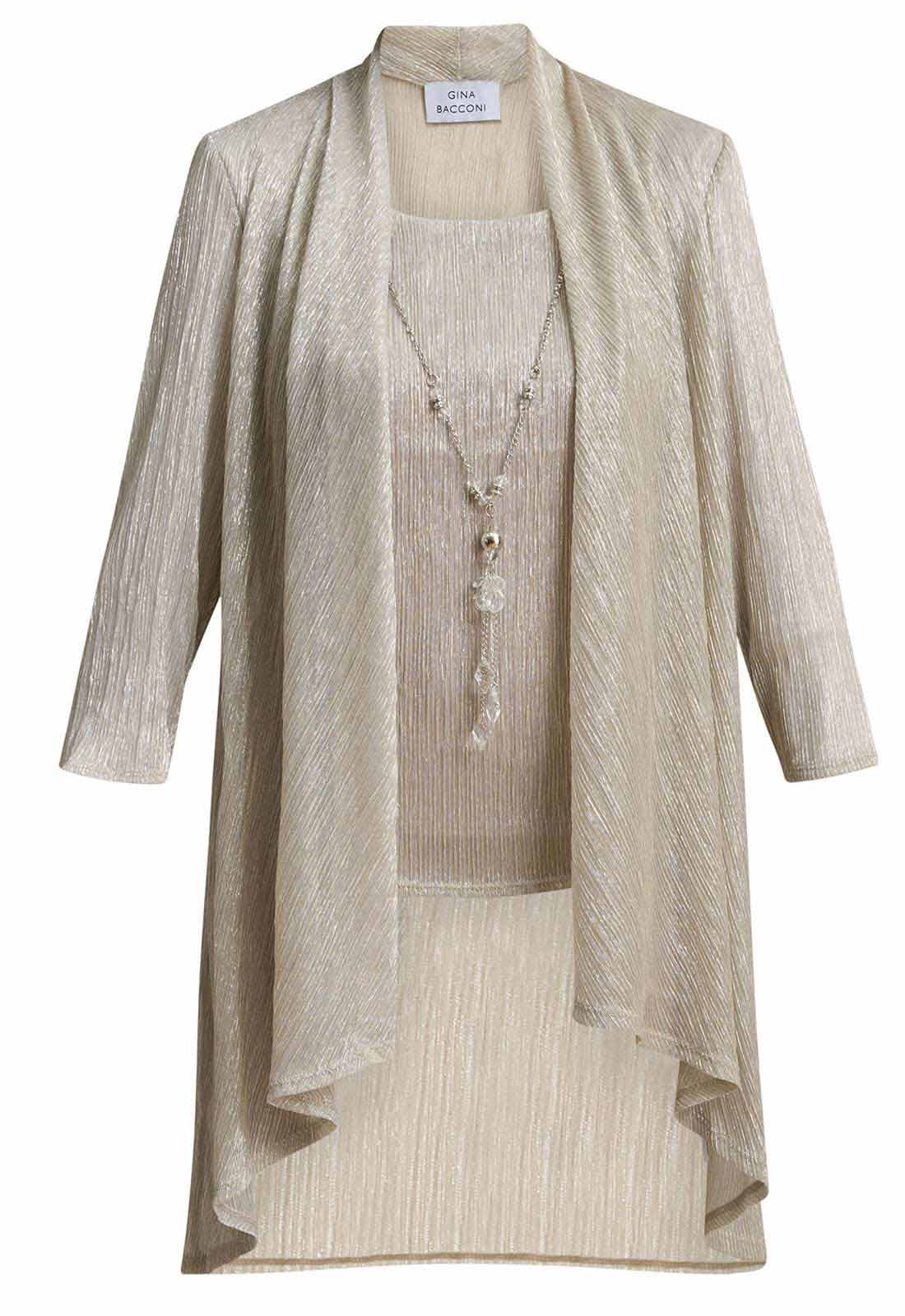 Gina Bacconi CHAMPAGNE Natasha Three Piece Metallic Crinkle Trouser Suit