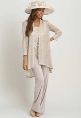 Gina Bacconi CHAMPAGNE Natasha Three Piece Metallic Crinkle Trouser Suit