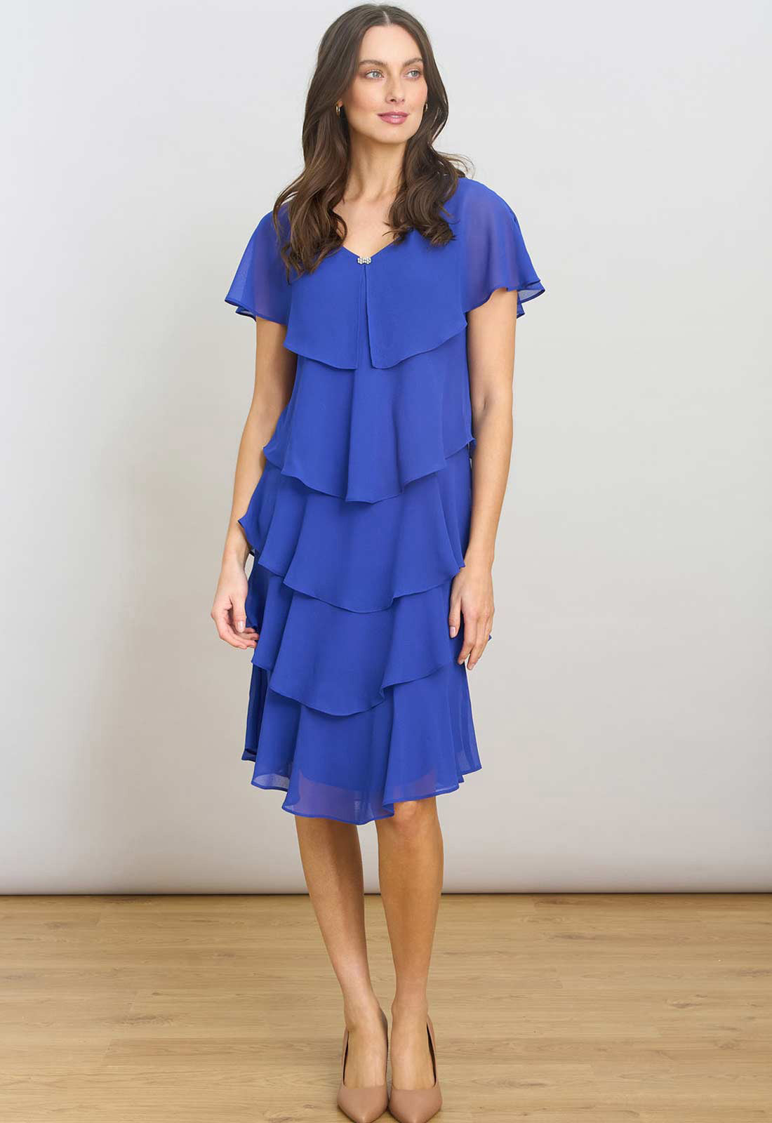 Gina Bacconi COBALT Bella Georgette Tiered Dress
