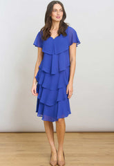 Gina Bacconi COBALT Bella Georgette Tiered Dress