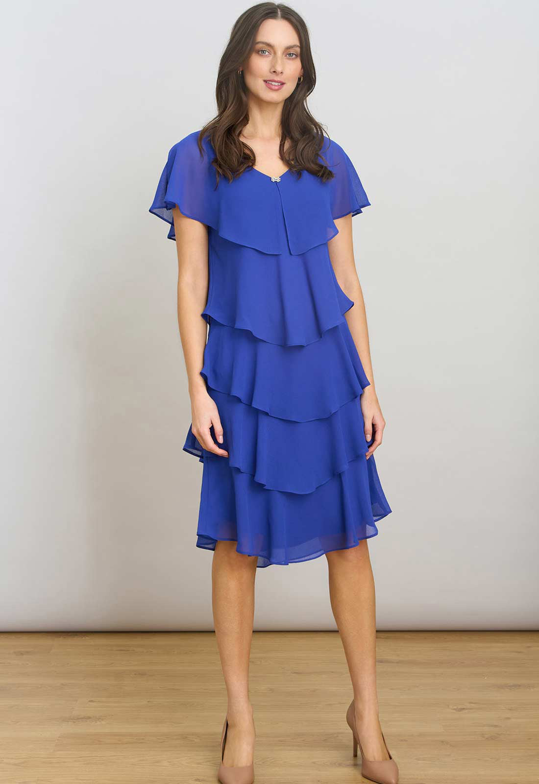 Gina Bacconi COBALT Bella Georgette Tiered Dress