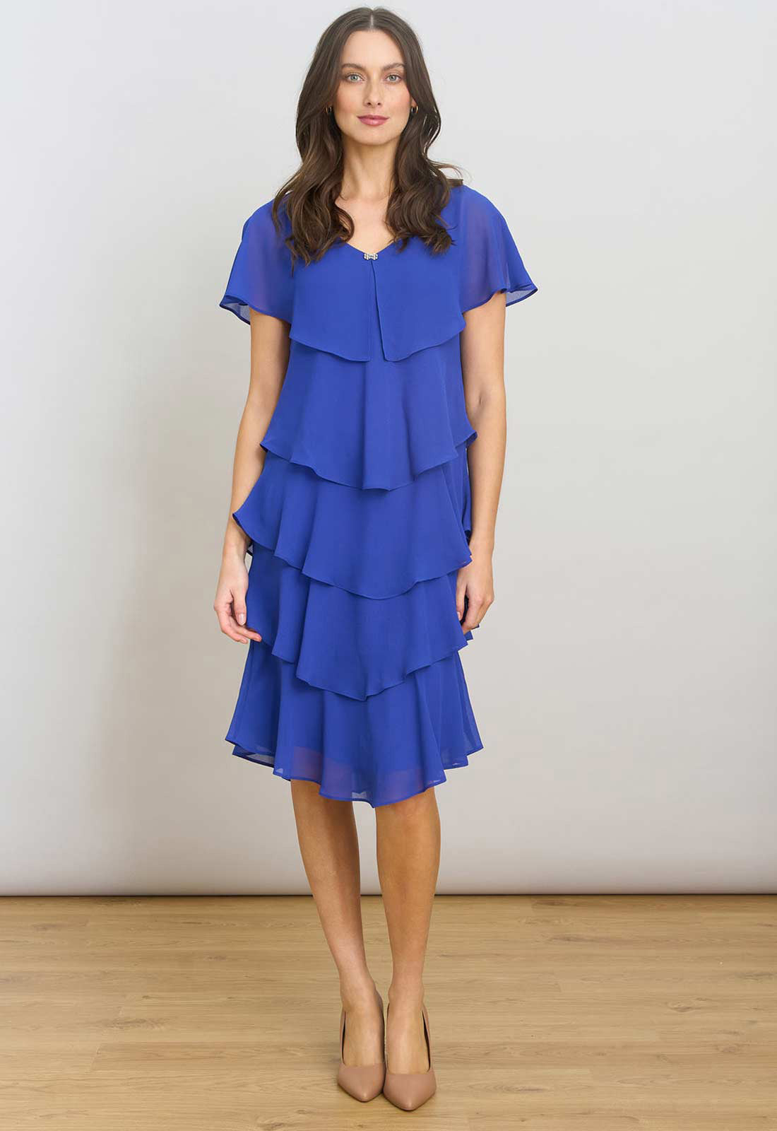 Gina Bacconi COBALT Bella Georgette Tiered Dress
