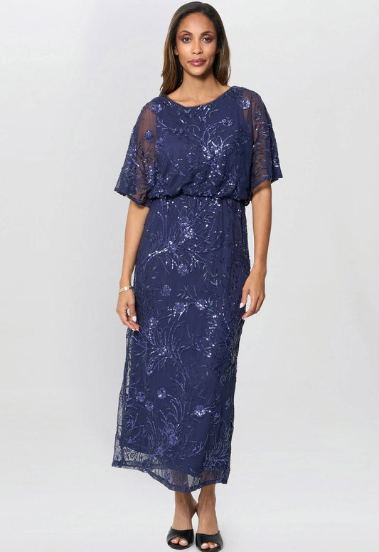 Gina Bacconi Navy Ava Sequin Midi Dress