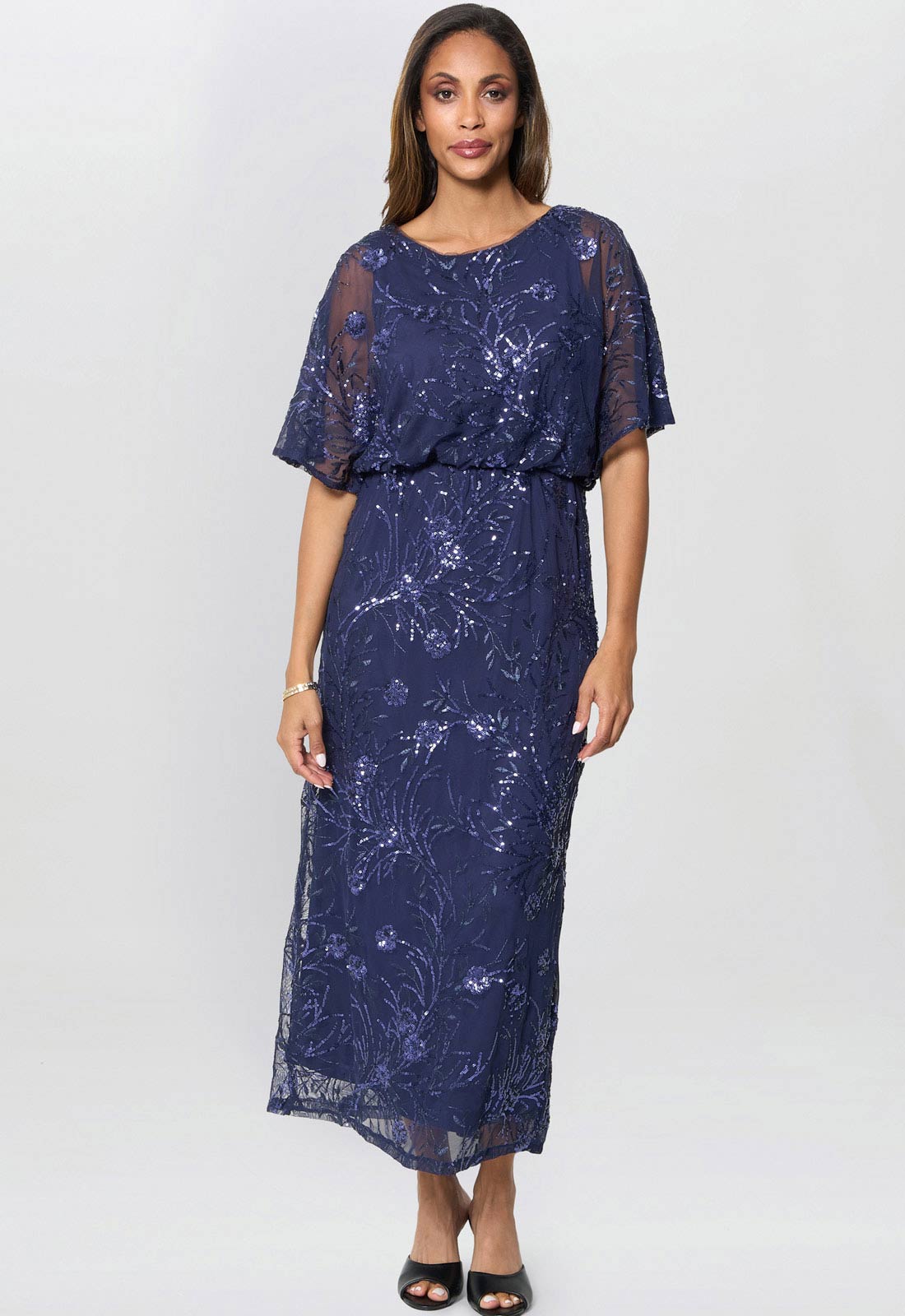 Gina Bacconi Navy Ava Sequin Midi Dress