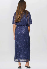 Gina Bacconi Navy Ava Sequin Midi Dress