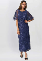 Gina Bacconi Navy Ava Sequin Midi Dress