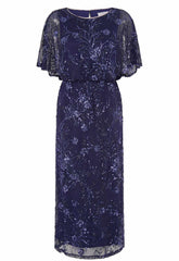 Gina Bacconi Navy Ava Sequin Midi Dress