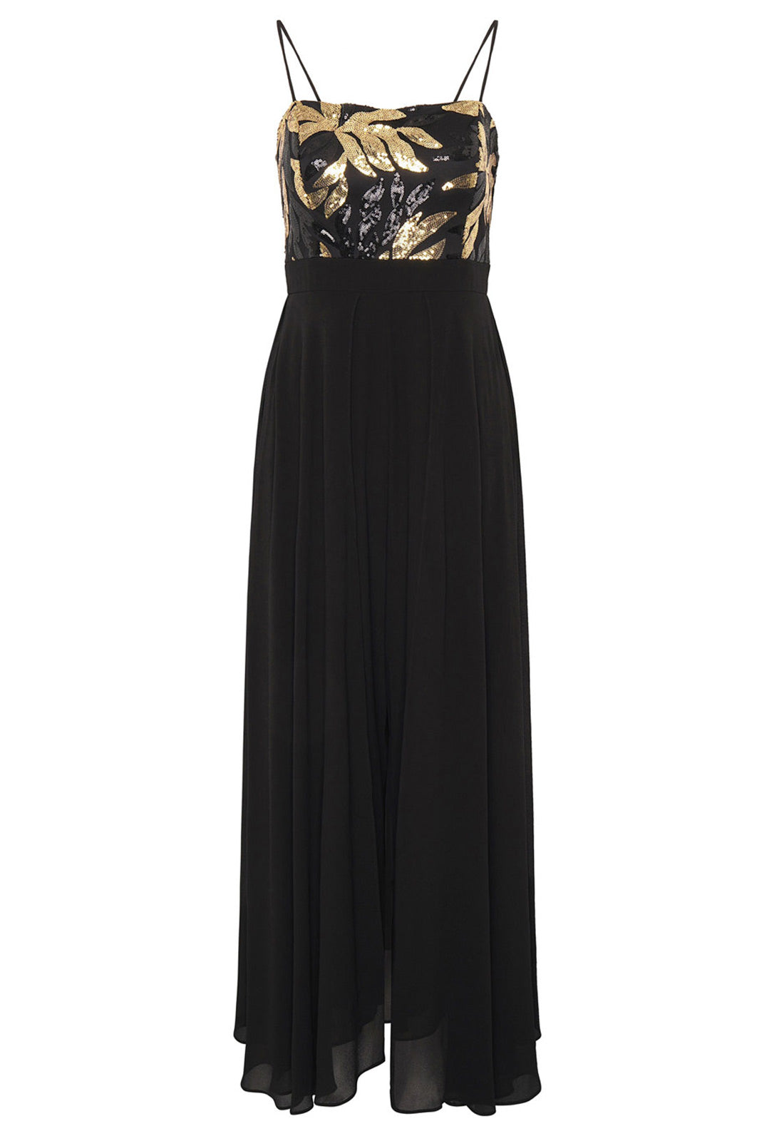Gina Bacconi Black / Gold Fannie Black And Gold Chiffon Jumpsuit