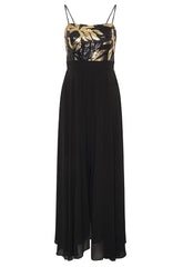 Gina Bacconi Black / Gold Fannie Black And Gold Chiffon Jumpsuit