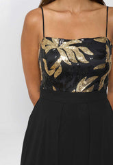 Gina Bacconi Black / Gold Fannie Black And Gold Chiffon Jumpsuit