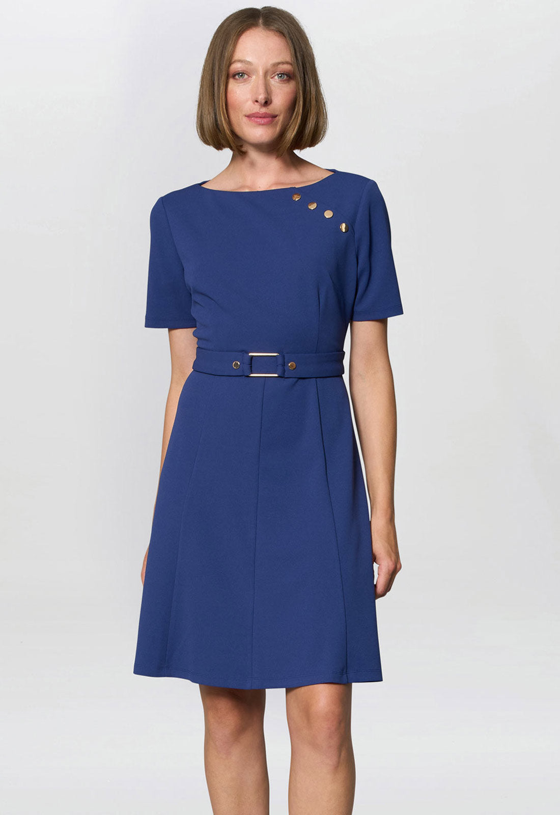 Gina Bacconi Light Navy Elise Belted Shift Dress