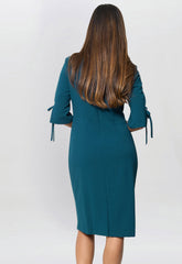 Gina Bacconi Dark Green Gilly 3/4 Sleeve Structured Dress