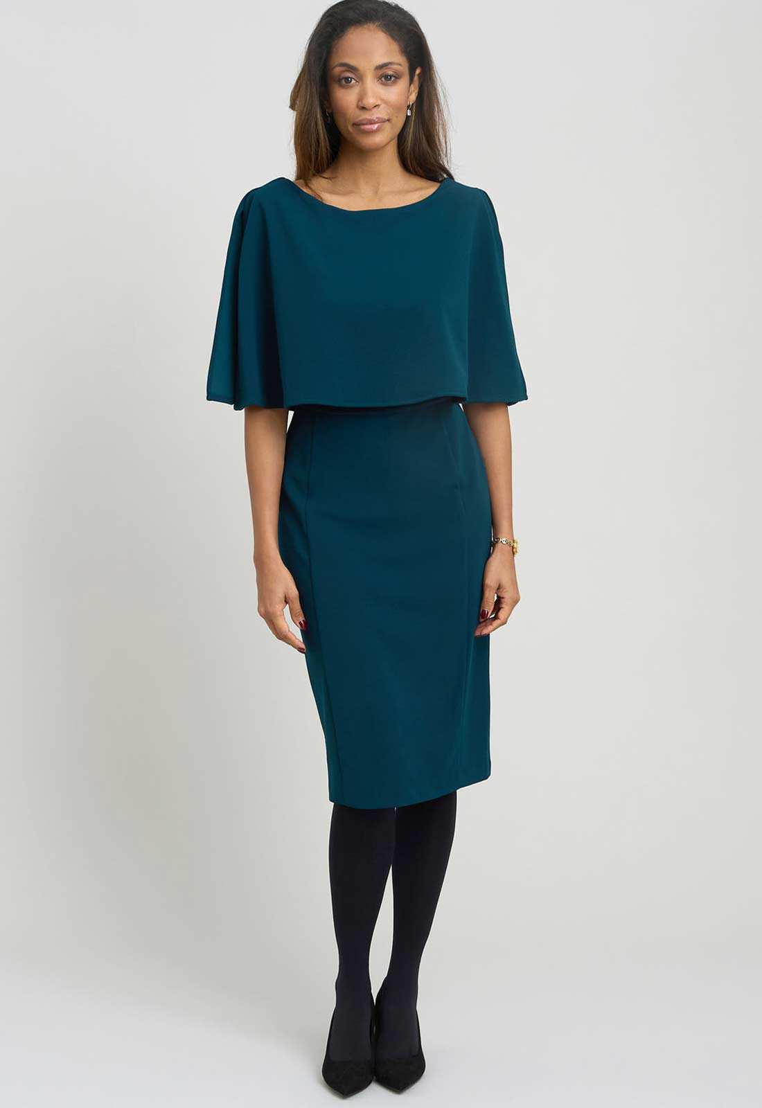 Gina Bacconi DARK GREEN Gillian Chiffon Cape Dress