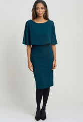 Gina Bacconi DARK GREEN Gillian Chiffon Cape Dress