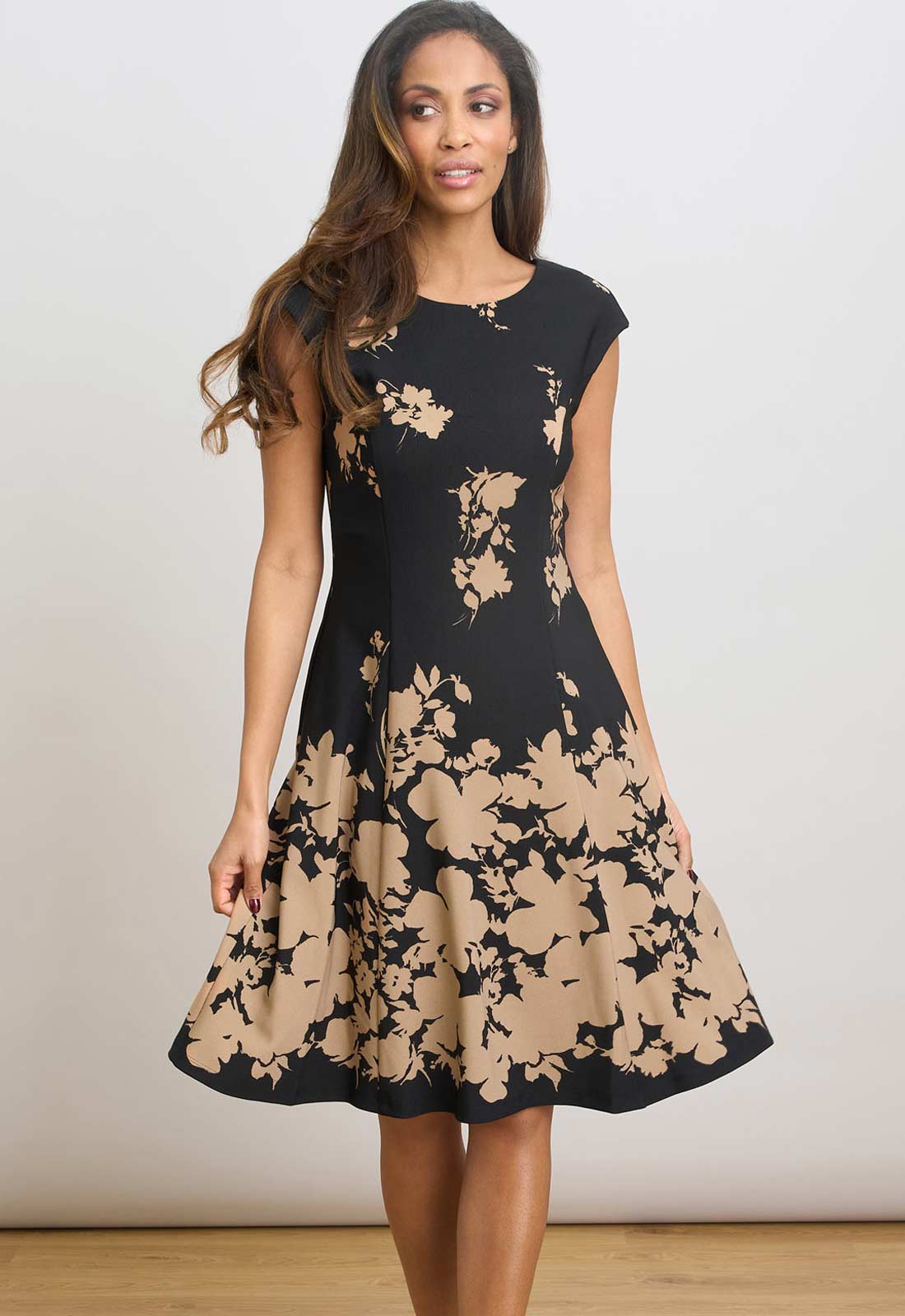 Gina Bacconi BLACK / BEIGE Holli Floral Print Dress