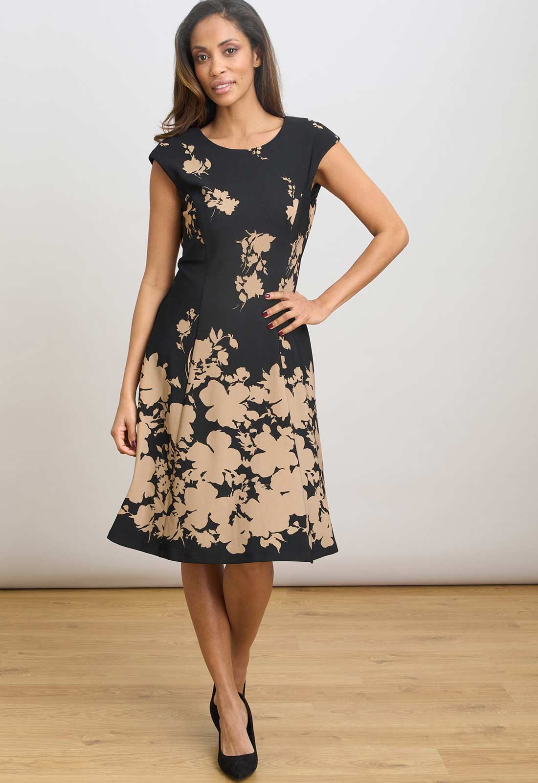 Gina Bacconi BLACK / BEIGE Holli Floral Print Dress