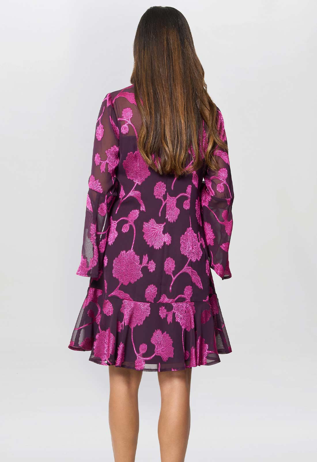 Gina Bacconi Fuchsia Isabella Embroidered Fit And Flare Dress