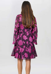Gina Bacconi Fuchsia Isabella Embroidered Fit And Flare Dress