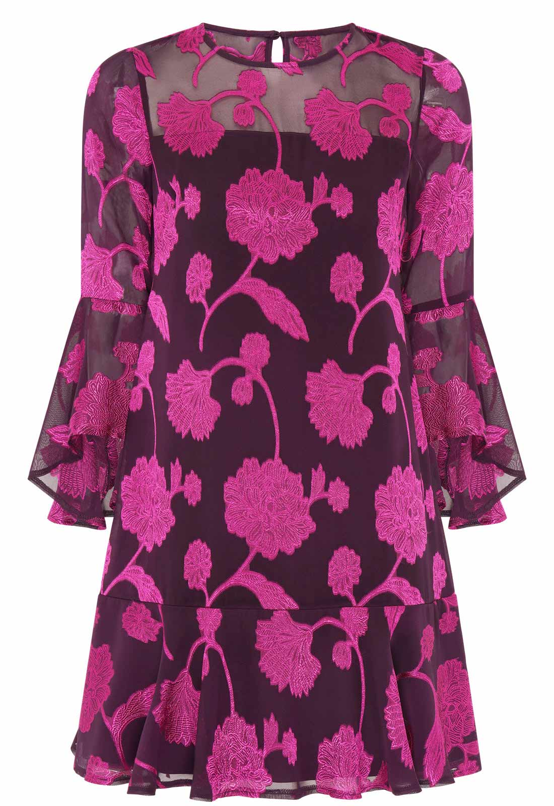 Gina Bacconi Fuchsia Isabella Embroidered Fit And Flare Dress