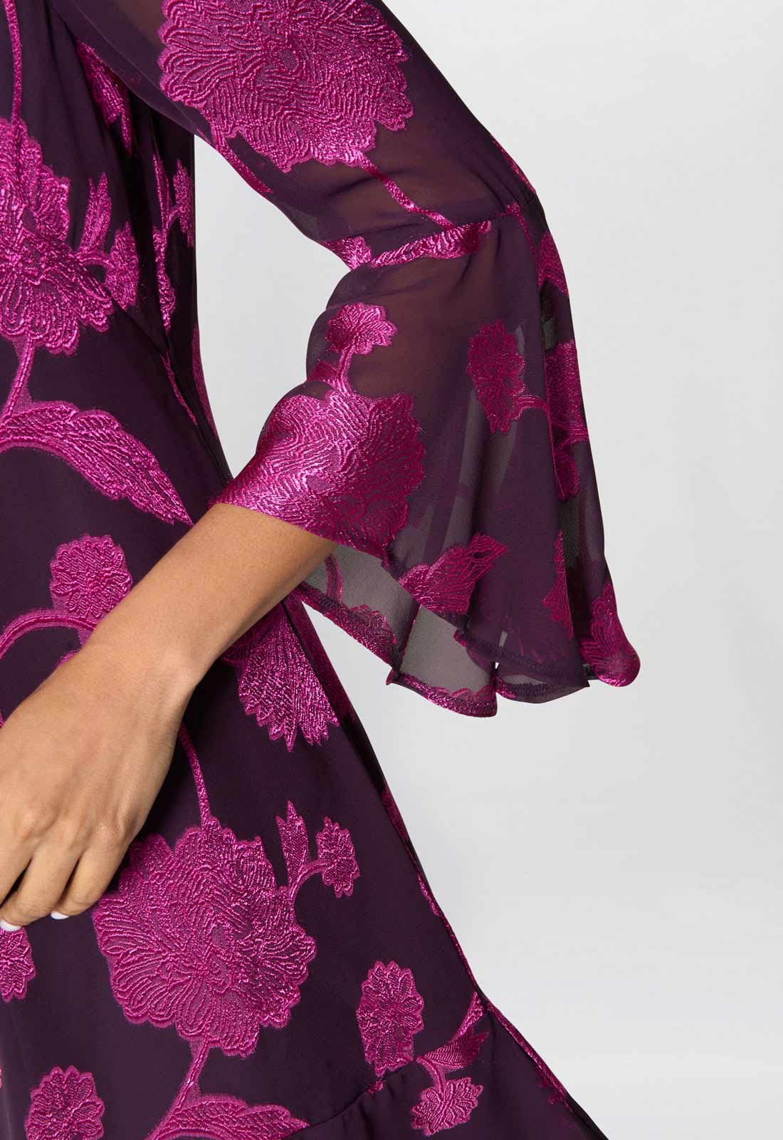 Gina Bacconi Fuchsia Isabella Embroidered Fit And Flare Dress