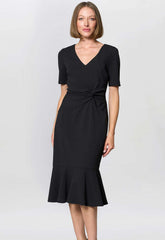 Gina Bacconi BLACK Kiara V Neck Twist Midi Dress