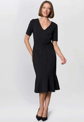 Gina Bacconi BLACK Kiara V Neck Twist Midi Dress