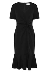 Gina Bacconi BLACK Kiara V Neck Twist Midi Dress