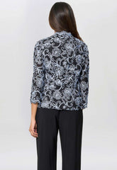 Gina Bacconi Black / Blue Lanette Embroidered Blouse With Scallops