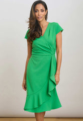 Gina Bacconi GREEN Ruffle Hem Crepe Dress