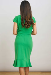 Gina Bacconi GREEN Ruffle Hem Crepe Dress