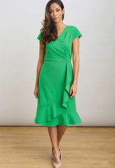 Gina Bacconi GREEN Ruffle Hem Crepe Dress