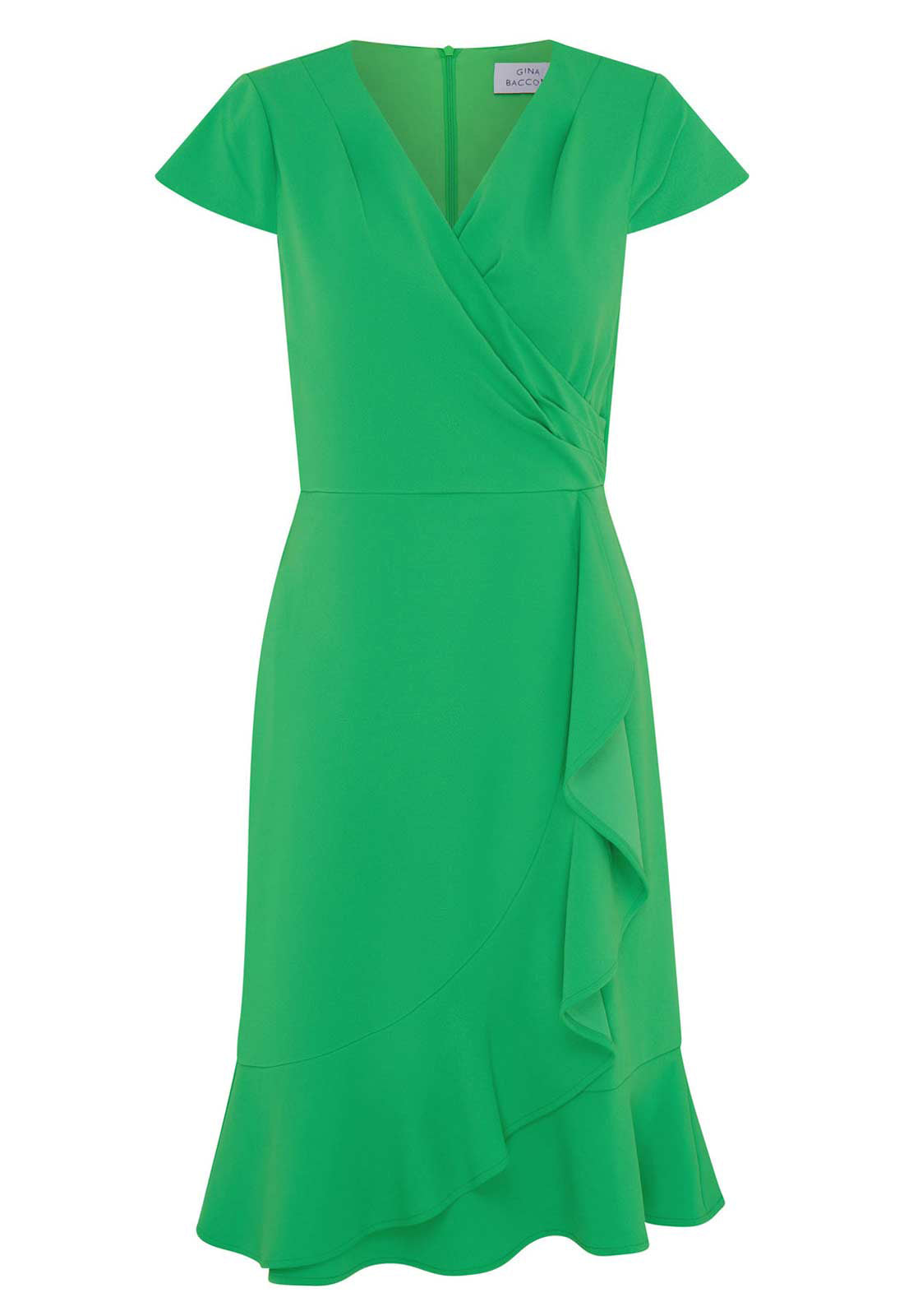 Gina Bacconi GREEN Ruffle Hem Crepe Dress