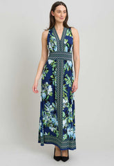 Gina Bacconi NAVY / MULTI Marisa V Neck Sleeveless Maxi Dress