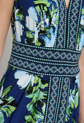 Gina Bacconi NAVY / MULTI Marisa V Neck Sleeveless Maxi Dress