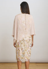 Gina Bacconi Champagne Monroe Short Embroidered Dress With Chiffon Bodice