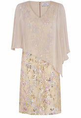 Gina Bacconi Champagne Monroe Short Embroidered Dress With Chiffon Bodice