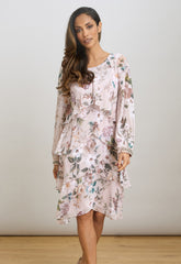 Gina Bacconi Blush Muriel Short Printed Tiered Chiffon Dress