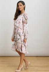 Gina Bacconi Blush Muriel Short Printed Tiered Chiffon Dress