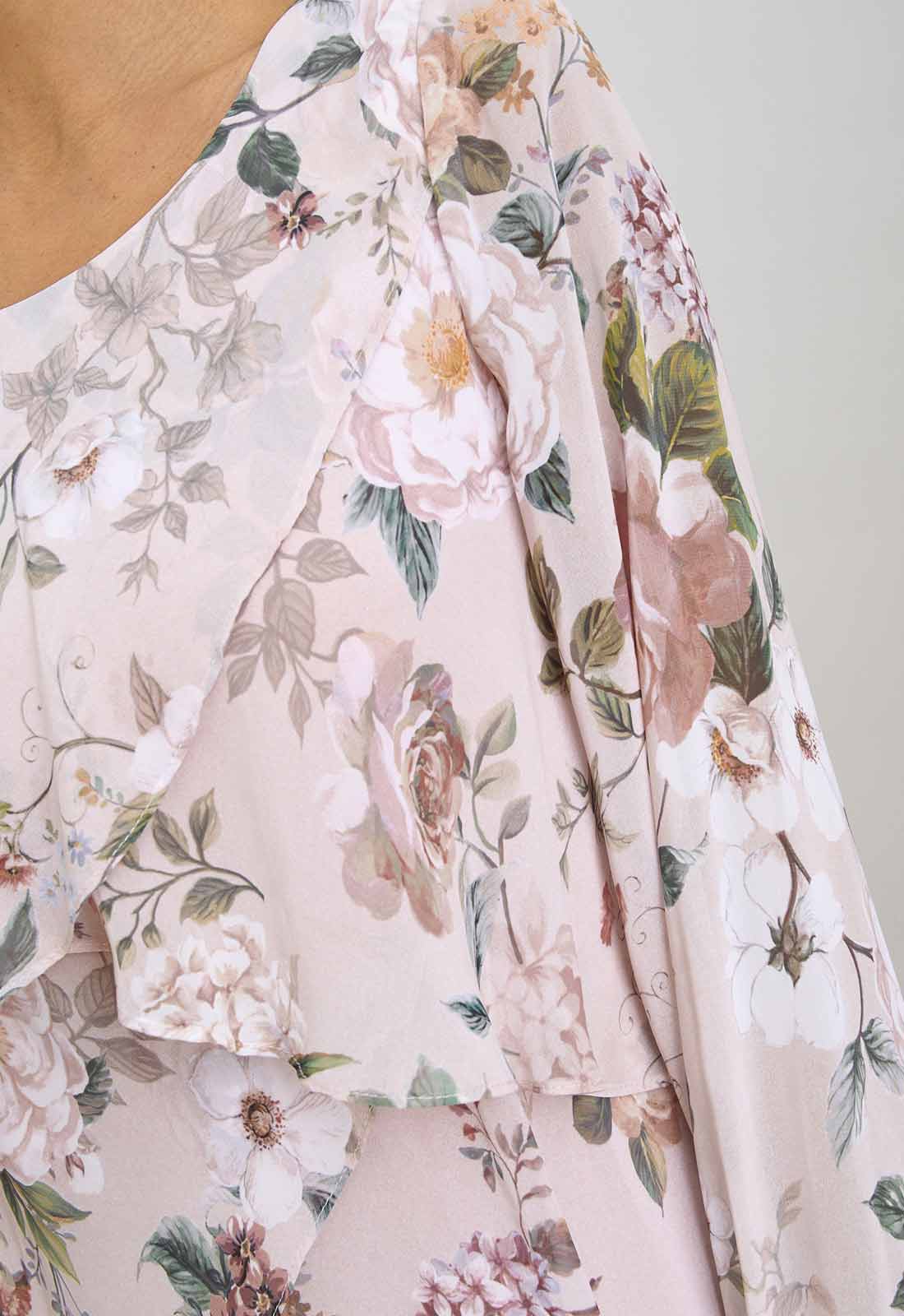 Gina Bacconi Blush Muriel Short Printed Tiered Chiffon Dress