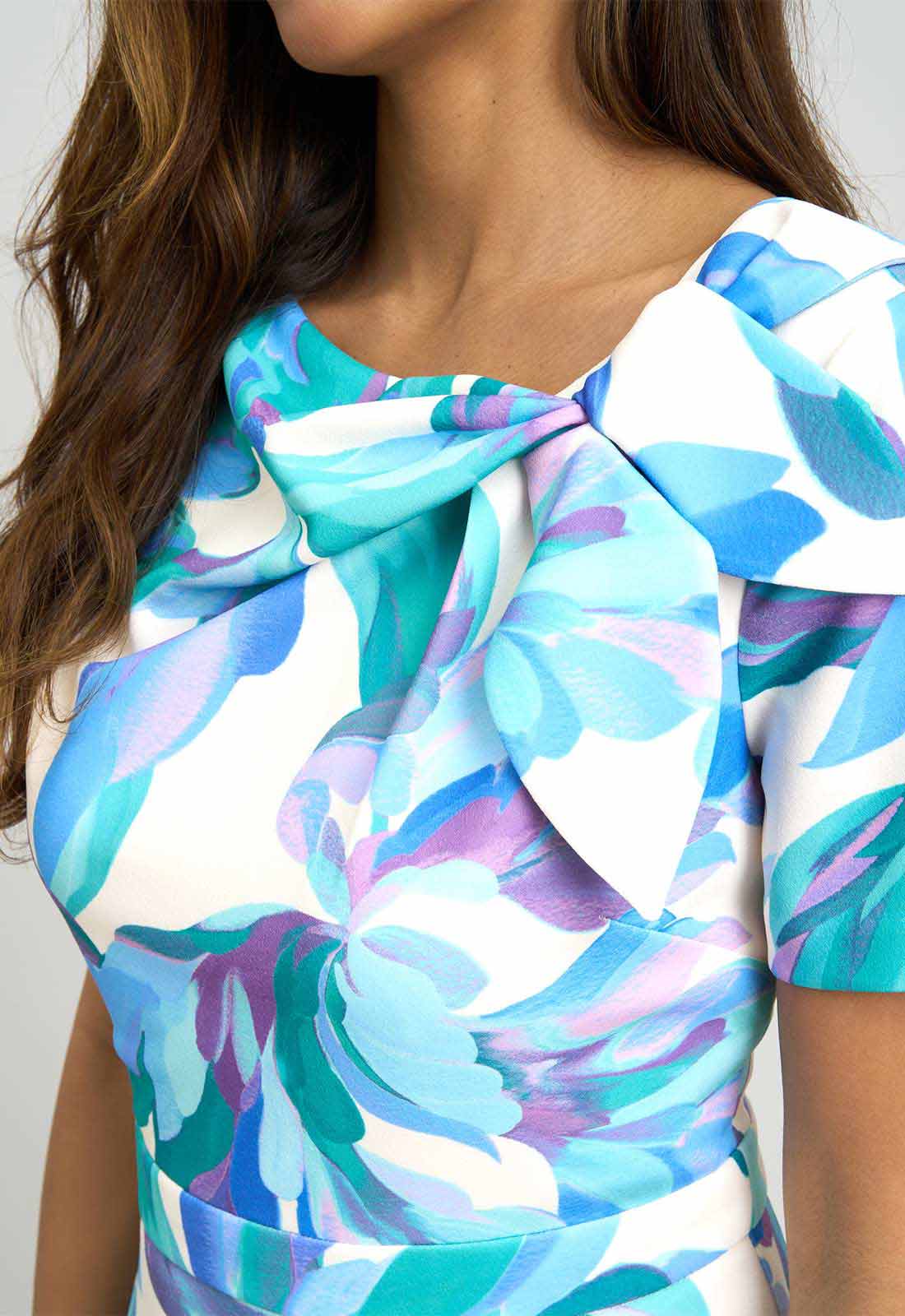 Gina Bacconi BLUE / MULTI Parker Tie Neck Print Dress