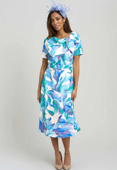 Gina Bacconi BLUE / MULTI Parker Tie Neck Print Dress