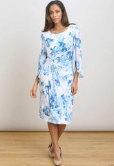 Gina Bacconi BLUE / WHITE Harmony Floral Print Dress