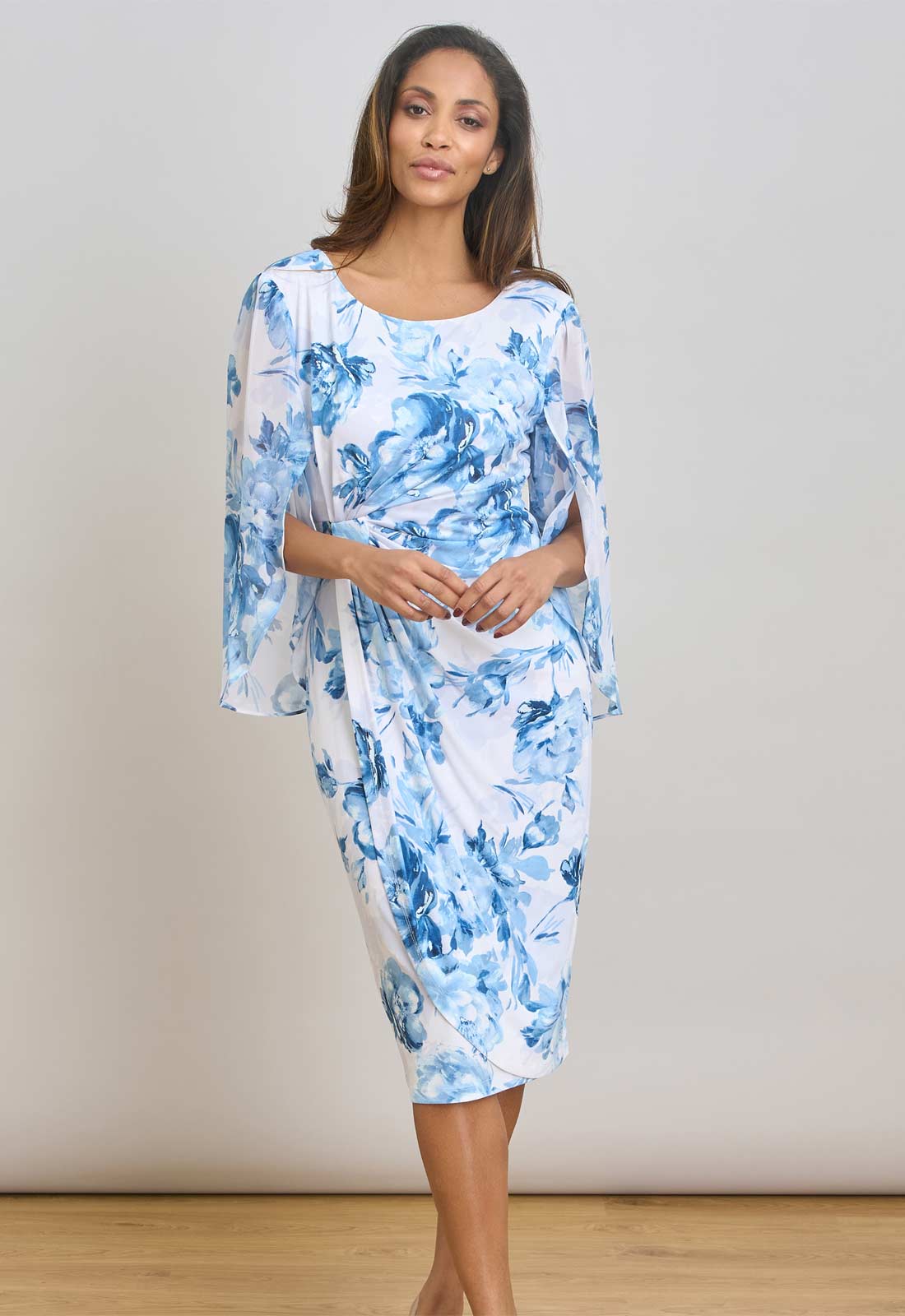 Gina Bacconi BLUE / WHITE Harmony Floral Print Dress