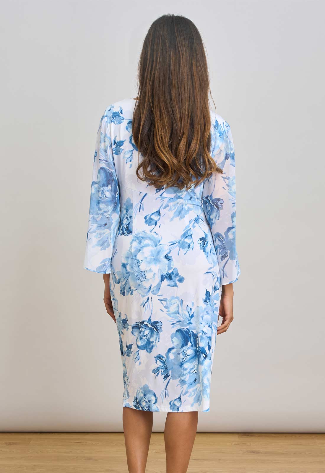 Gina Bacconi BLUE / WHITE Harmony Floral Print Dress