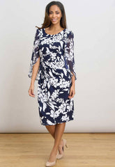 Gina Bacconi NAVY / WHITE Harmony Floral Print Dress