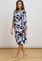 Gina Bacconi NAVY / WHITE Harmony Floral Print Dress