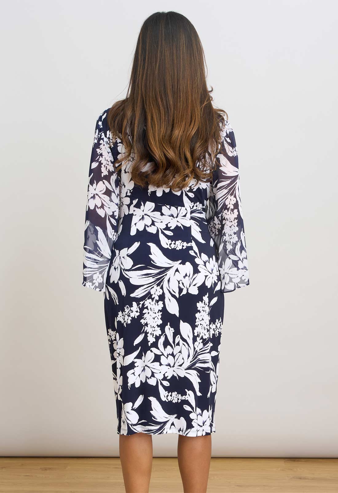 Gina Bacconi NAVY / WHITE Harmony Floral Print Dress
