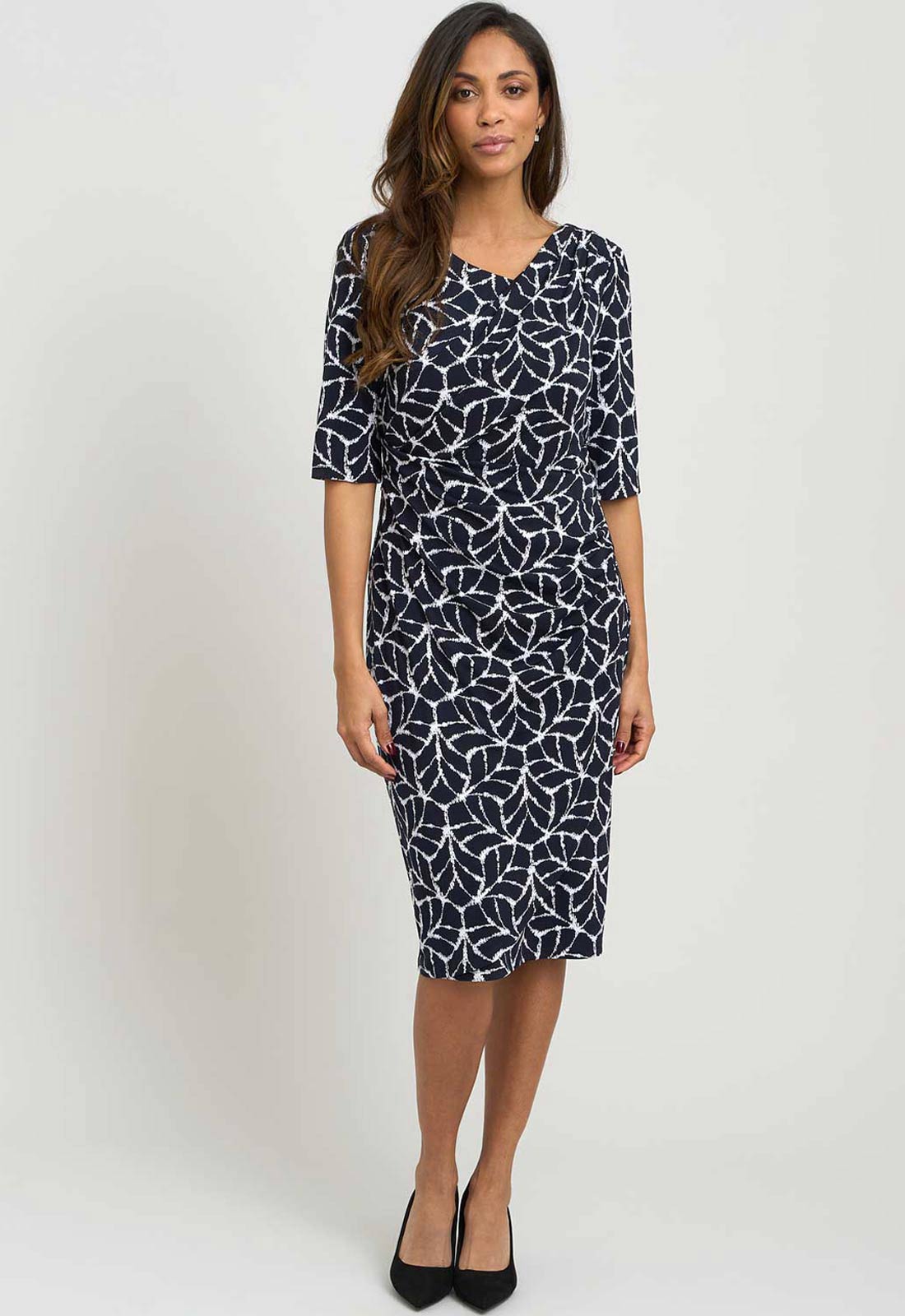 Gina Bacconi NAVY / WHITE Queenie Abstract Print Jersey Dress
