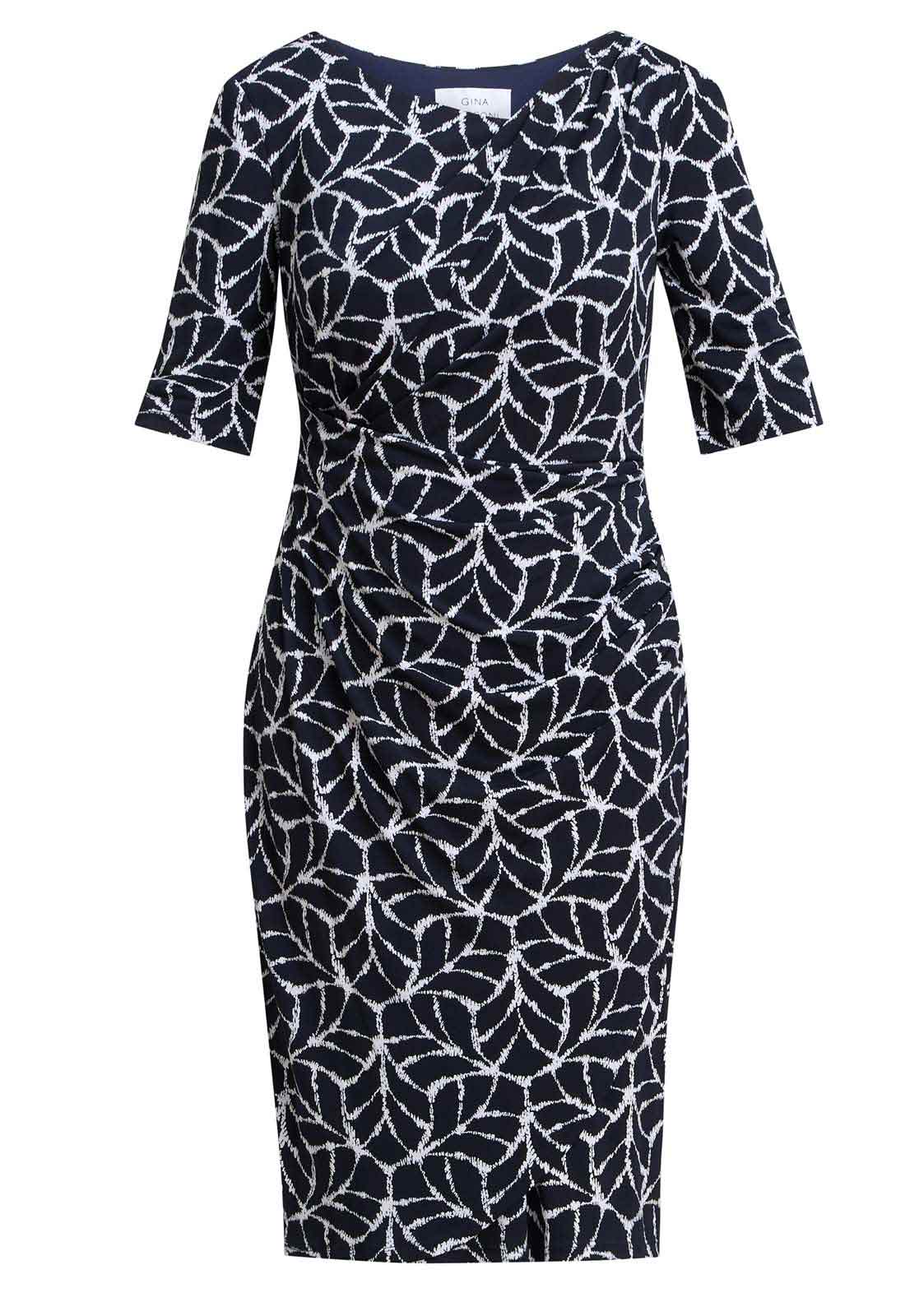 Gina Bacconi NAVY / WHITE Queenie Abstract Print Jersey Dress